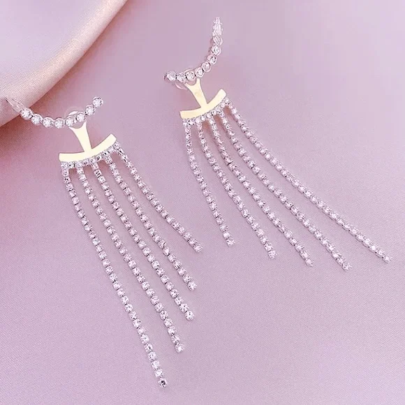 ⚜️𝟯𝟬%𝗢𝗙𝗙 𝗯𝘂𝗻𝗱𝗹𝗲𝘀 𝟯+⚜️ NEW Long Tassel Rhinestone Jacket Earrings - Picture 4 of 11